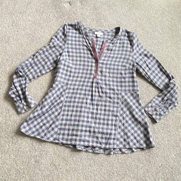 ♥ J. Jill Checkered Long Sleeve Top with Vintage Feel SMALL     - D - Picture 1 of 8